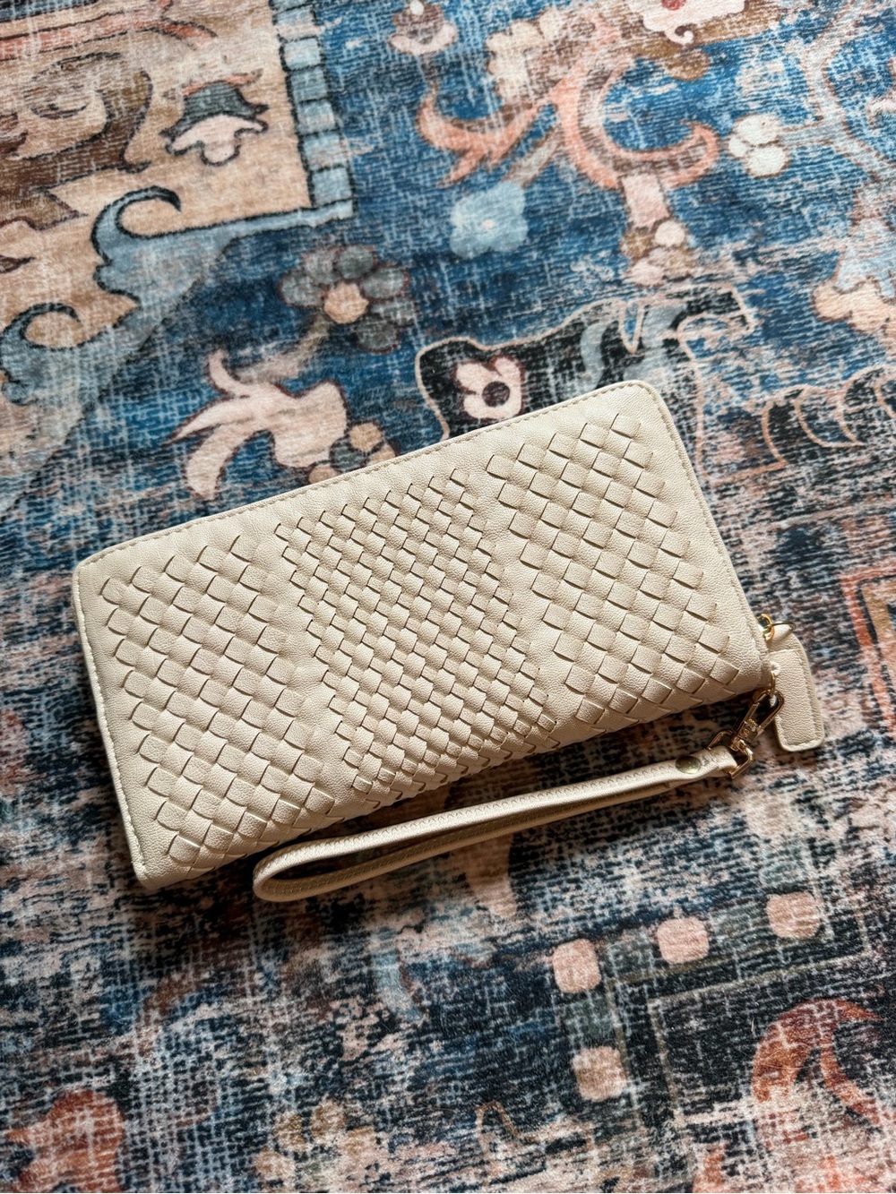 Madison West Cream Woven Zip-Around Wristlet Wallet
